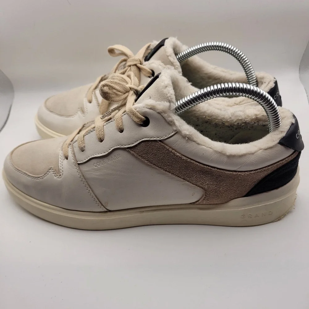 Cole Haan Grand Croscourt Women 8.5 Beige Leather Suede Shearling Sneaker W24245
